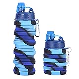 Tamaño: Una botella de agua para niños que tiene capacidad para hasta 500 ml cuando está completamente extendida y de 225 ml cuando se pliega para caber en mochilas o bolsas de almuerzo.