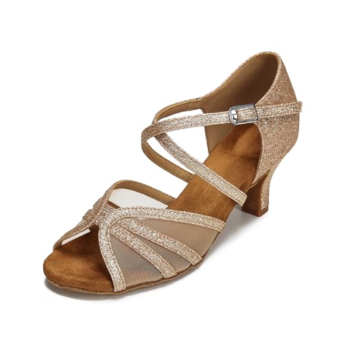 Image of Women's Ballroom Dance Shoes Latin Salsa Dancing Shoes Cross Strap 2.5inch Heel 3inch Heel ZB04