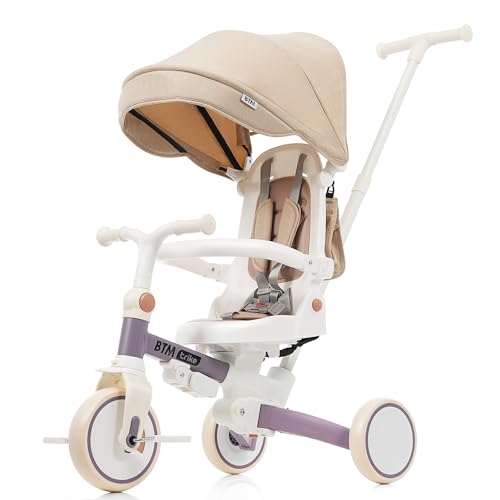 BTM 子供用三輪車 7in1 折りたたみ 手押し 7way 1~3歳 座面回転 自転車 おもちゃ パープル