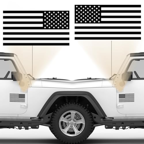 Image of Die Cut Subdued Matte Black American Flag Sticker 3 inch X 5 inch Tactical Military Flag USA Decal - Set of 2 Waterproof Vinyl Car Window & Bumper Vinyl Decal for Truck, RV, Laptop, Hard Hat & Helmet