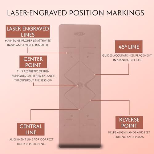 Image of Whackk TPE 8mm Laser Engraved Position Marking Yoga Mat| Coral Pink |Non-Slip Mat ext Thick extra cushioning for knee w. Carry Strap|Lightweight & Eco-Friendly Non Toxic I Exercise and Fitness