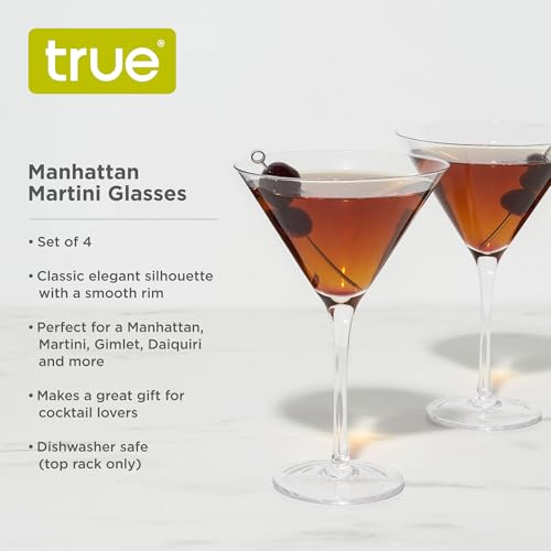 Image of True Manhattan Martini Glass, Crystal Cocktail Coupes, Clear Glass, Cocktail glass set, Dishwasher Safe, Holds 12 oz., Set of 4