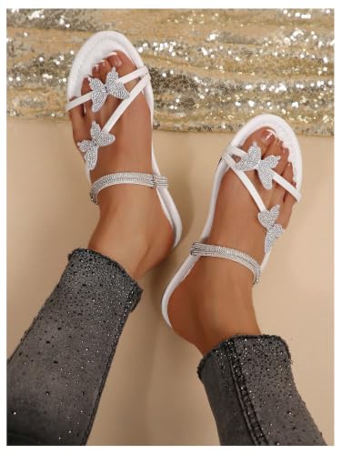Image of OYOANGLE Women's Silver Rhinestone Sandals Sparkly Dressy Flat Sandals
