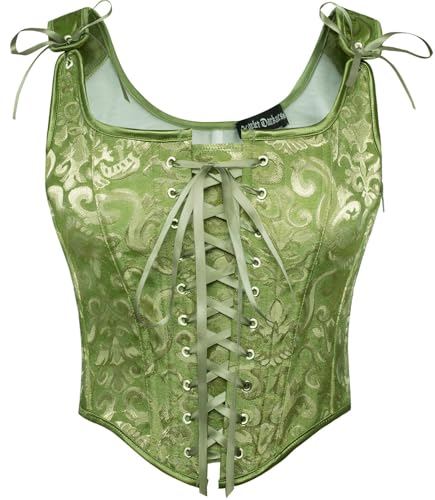 Image of Scarlet Darkness Women Renaissance Corset Pirate Bustier Top Bodice Bodyshaper Green Jacquard Size 6