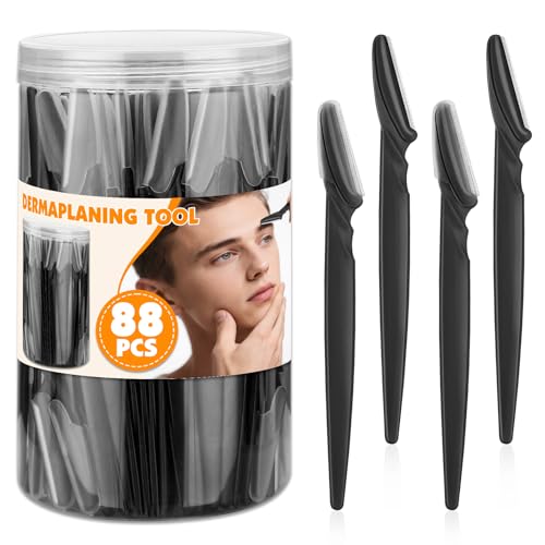 Phyyixs 88 Pcs Eyebrow Razors & Face Razors for Women in Storage Jar – Black Dermaplane Razor for Face & Men, Precision Face Shaver with Protective Covers, Thoughtful Beauty Gift for Women