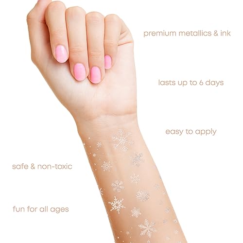 Flash Tattoos Winter Frost Metallic Temporary tattoos-2 sheet mini pack | Includes over 36 premium silver foil snowflake tattoos | snowflake glitter, snowflake sticker, Frozen party favor, winter wonderland party supplies - Image 5