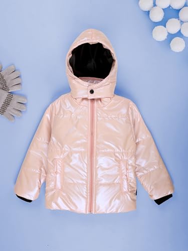 Image of KiddoPanti Girls Hooded Puffer Jacket with Front Zip & Pockets