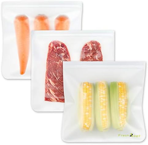 Freshmage 3 Pack Reusable Storage Bags - 3 Reusable Big Food Bags Leakproof Freezer Bags for Steak, Liquid, Fruit, Vegetable, Washable Thick Ziplock Bags Home Organization, Food Safety