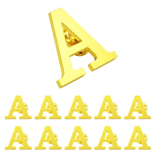 Image of 10Pack A-Z 26 Letters Pins Brooches Silver Plated Metal Broaches Pins-GOLD Initial Breast Brooch pin Tack Name Personalized Gifts for Women Men