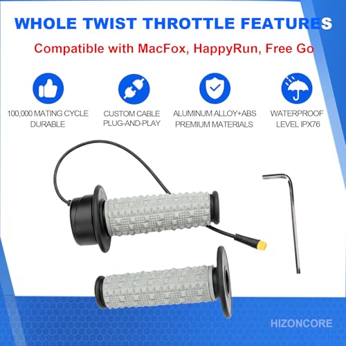 Image of Full Twist Throttle Compatible with Macfox, HappyRun, Freego, Plug and Play Ebike Full Throttle 3 Pin, 12V-72V Throttle with IP76 Waterproof Plug