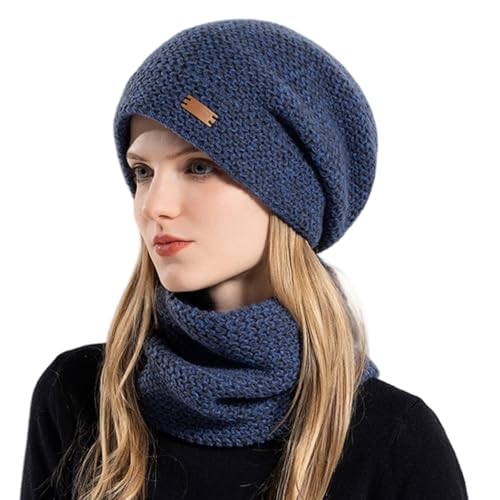 Conjunto de Gorro y Bufanda para Mujer, Gorro de Punto cálido de Invierno con Forro Polar, Gorro de esquí para Deportes al Aire Libre.