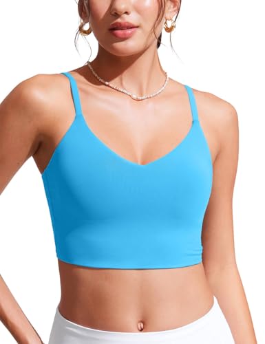 Image of CRZ YOGA V Shaped Longline Bikini Tops | Built-in Pads, A-D Cup, Cropped, Adjustable Spaghetti Straps, Swim, Bathing Suit for Women