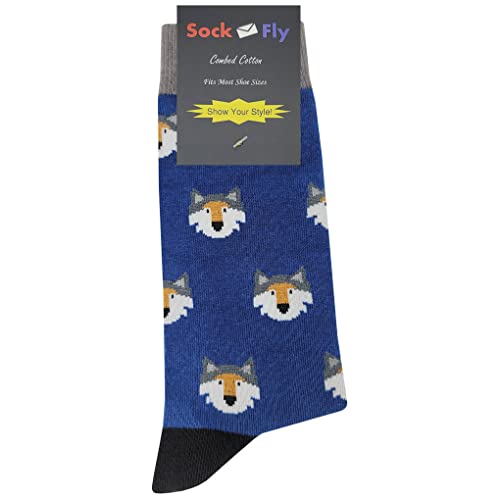 Wolf Head Dress Socks Funny Novelty Crazy Fun Design Men Size 8-12 Cotton Casual Crew Colorful Funky Fancy Socks Gift for Men4