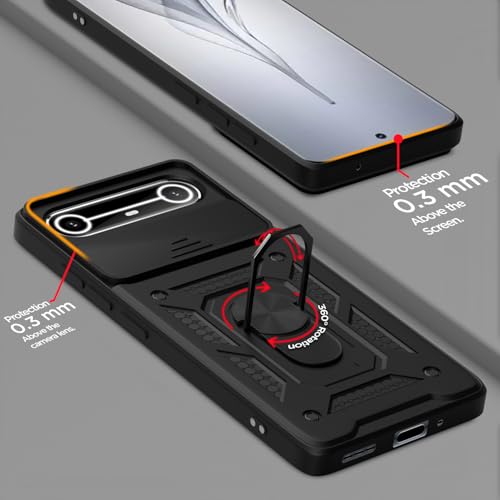 Image of Heavy Duty Back Case Cover for Tecno Pova Slim 5G, Shockproof Tecno Pova Slim Back Cover, Ring Case with Kickstand and Camera Protection Shutter - Black