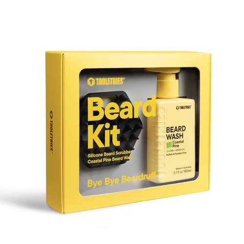 TOOLETRIES Mens Beard Kit - Silicone Beard Scrubber & Hydrating Wash with Coastal Pine Scent Facial Hair Exfoliator for Men Deep Cleans & Exfoliates Skin Removes Beardruff