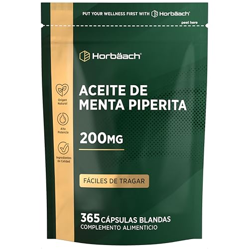 Aceite de Menta Piperita Cápsulas 200mg | 365 Cápsulas Blandas | Peppermint Oil | Horbaach