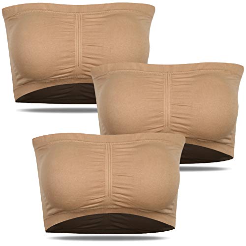 SHETOP Padded Bandeau Bra Strapless Bra, Nursing Maternity Summer Beige Strapless Nursing Bras