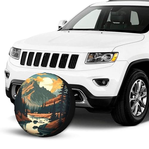 Image of River Mountains at Night Spare Tire Cover Weatherproof Universal Wheel Protectors Camper Tire Covers for Rv Trailer SUV, Truck Travel Trailer Accessories (16 inch)