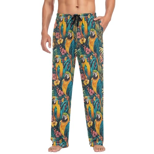 ALAZA Tropical Floral Parrots Men’s Pajama Pants Soft Long Sleep Pants Lounge Pajama Bottoms with Pockets3