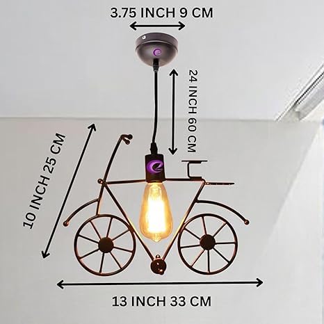 Image of GreyWings Vintage Cycle Shaped Hanging Light for Home Decor, Antique Pendant Lamp, Decorative Industrial Style Lamp for (Bulb Not Included) Small Pack of 2