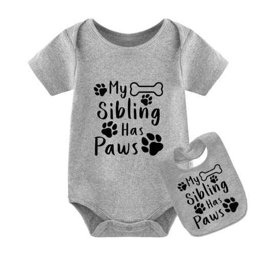 Image of YSCULBUTOL Newborn Baby Twins Boy Girl Short Sleeve My Sibling Has Paws Cute Dog Romper Baby Clothes （paws 3m）