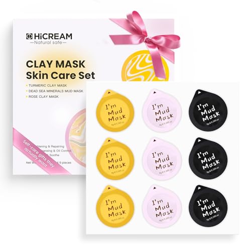 Clay Facial Mask Set 9 Pack - Turmeric Clay Mask - Rose - Dead Sea Minerals Mud Mask, Skincare Gift Set - Brightening, Moisturize & Deep cleansing for Dry, Sensitive Skin, Travel-Friendly & Portable