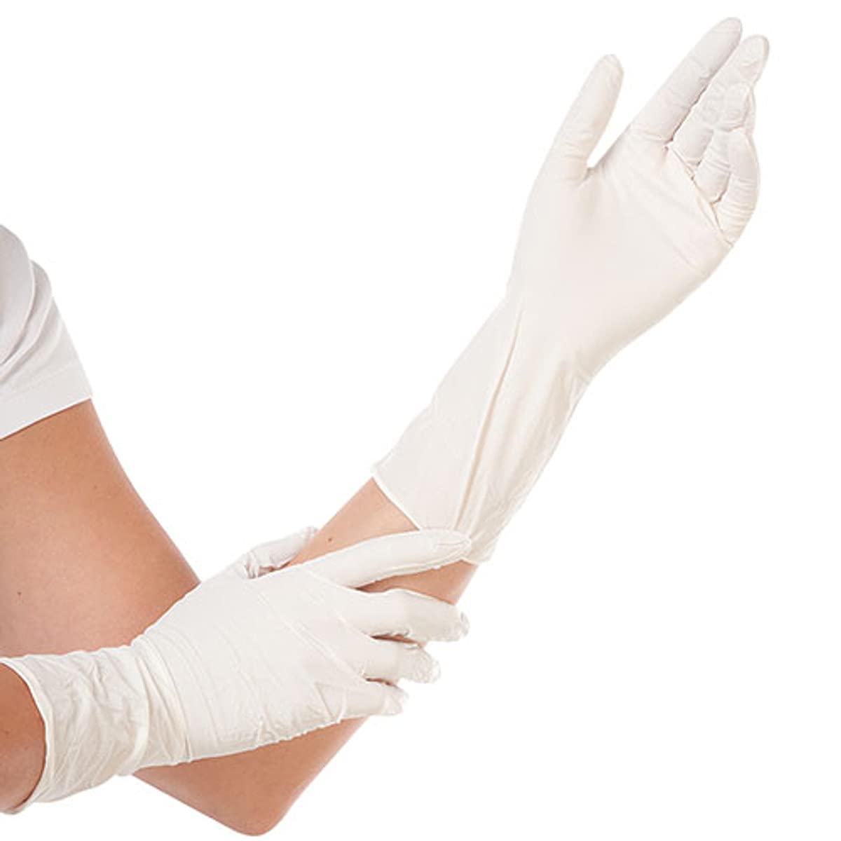Top-Nitrilhandschuhe, Premium-Nitril-Einweghandschuhe, Untersuchungs-Handschuh, Einweg-Schutzhandschuhe, lang, puderfrei, sehr elastisch, weiß, Größe:L