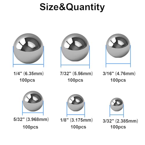 600 piece 6 sizes assorted loose bicycle bearing balls 1434 73234 31634 53234 1834 and 33234