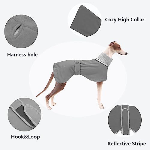 Morezi Winter Hundemantel mit reflektierender Leiste, weiches Polyester-Fleece, verstellbares Band, für Windhunde, Lurcher und Rennhunde-Grau-XS