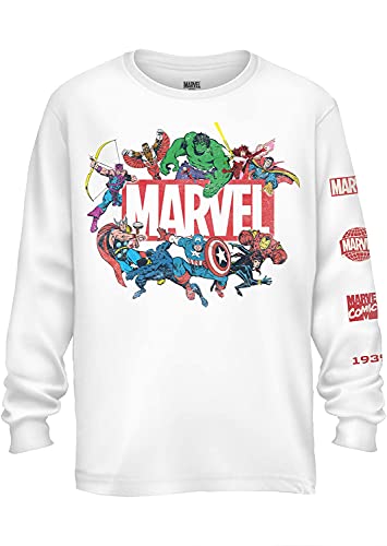 "Marvel Comics Heroes Long Sleeve Tee - Spiderman, Ironman, Captain America & Hulk (White, XX-Large)"