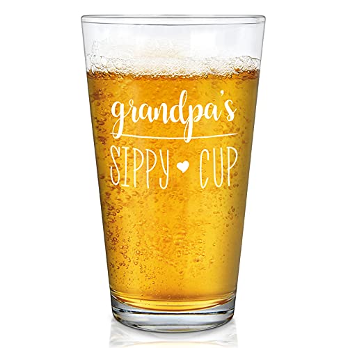 Grandpa’s Sippy Cup Beer Glass, Funny Pint Glass for Grandpa, Grandfather, New Grandpa, Grandpa to be, Unique Christmas, Father’s Day, Birthday, Thanksgiving Gift from Grandson, Granddaughter 15Oz