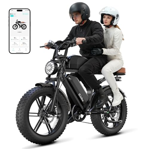 Image of Electric Bike for Adults, Peak 1500W Motor Retro E Bike, Range 65 /120Miles, 48V 15Ah Removable Battery, 20 inchx4 inch Fat Tires, Full Suspension, APP Control, Off-Road Ebike for City Commuting