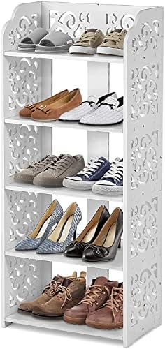 White Carved Shoe Rack, 5-tier Shoe Rack White Shoe Rack White Corner Shoe Cabinet Modern White Shoe Rack Floor Standing Shoe Rack for Hallway Entryway Bedroom Balcony Living Room, 40 * 23 * 90cm