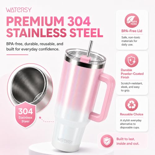 KoveYzao 40oz Watersy Tumbler with Handle and Straw, Stainless Steel Water Bottle with Lid & Brush, Insulated Travel Mug (12h Hot & 34h Cold Retention) for Tea, Iced Drinks and Coffee (Gradient Pink) - Image 7