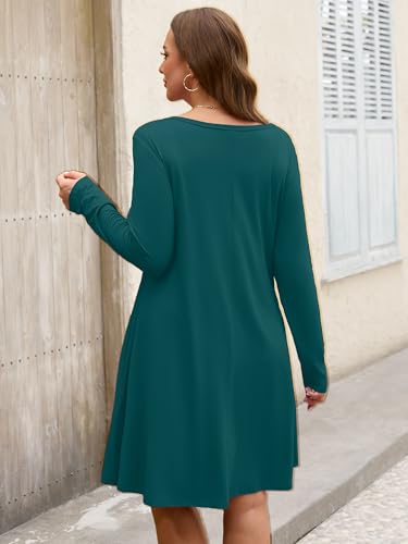 Image of AusLook Women's Plus Midi Dress Long Sleeve Crew Neck A-Line Swing Flowy Vacation Fall Wedding Guest Dresses with Pocket 1-5X