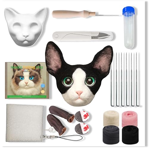 Image of MeowPick Needle Felting Kit with Cat Head Mold, Animals Needle Felting Set, DIY Wool Felt Materials Set with Felting Tool and Instruction for Quick Needle Felting Craft (Devon Rex)