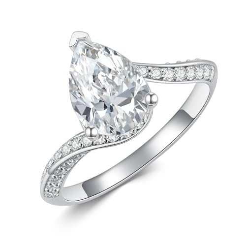 2CT Pear Shaped Engagement Rings for Women S925 Sterling Silver Pear Cut Moissanite Rings for Her3