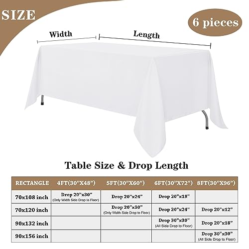 Fitable 130G-QW6P-70120WHITE White Tablecloths For Rectangle Tables, 6 Pack - 70 X 120 Inches - Reusable And Washable Table Clothes For 6-8 Ft Tables, Polyester Fabric Table Covers thumb #4