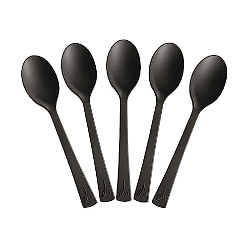 MAQA 100 Stück Fingerfood-Löffel H 10 cm, kleine schwarze Dessertlöffel, wiederverwendbare Bio-Eislöffel