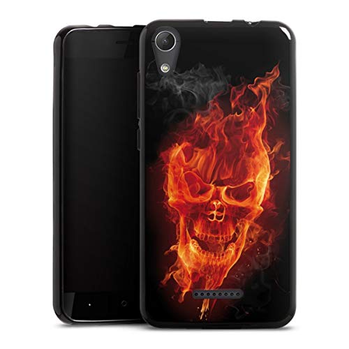 DeinDesign Coque en Silicone Compatible avec Wiko Lenny 4 Ã‰Tui Silicone Coque Souple Tête de Mort Feu Crâne