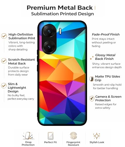 Image of Colorful Pattern Design Premium 2D Printed Metal Back Case Cover for Vivo V29E 5G