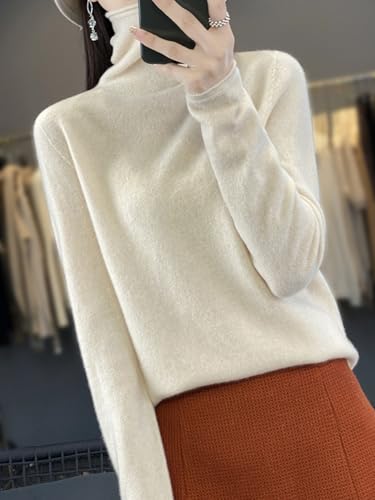 100% Merino Wool Sweaters Women's Fall Winter Female Knitted Turtleneck Long Sleeves Pile Collar Soft(WQ016)3