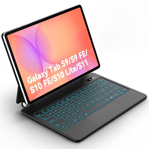 Capa com Teclado para Samsung Galaxy Tab S10 Lite/S10 FE/S9 FE 10.9" e Tab S9 11", Design Magnético Flutuante com Trackpad e Teclas de IA, Teclado Retroiluminado, Preto