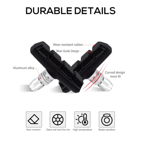 2 Pairs Bicycle V-Brake Pads, Bike 70mm V Brake Blocks Set, 55mm-Black - Picture 4 of 30