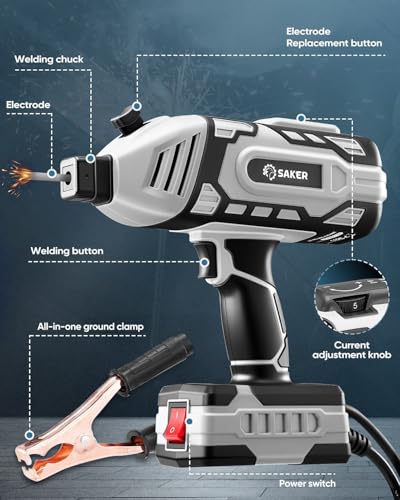 Image of Saker Portable Welder Handheld Welding Machine with 5-Level Current Adjustment, IGBT ARC Welder Gun with 40 Welding Rods, 110V Plug & Play for DIY Home Garage Metal Welding