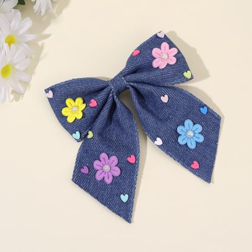 Pinzas para cabello moño de mezclilla azul 2 piezas miniatura 3