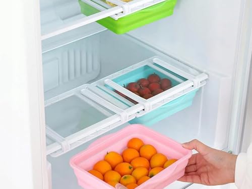 Image of Krevia Fridge Drawer Organizer | Folding Storage Boxes for Home Kitchen Food Refrigerator Shelf Holder | Space Saver Portable Storage Box For Food Refrigerator (Multicolor)