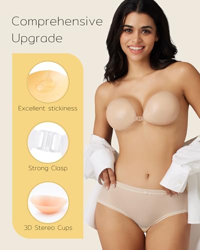 Image of Niidor Sticky Bra Adhesive Strapless Ultra Invisible Push‑up Silicone Bra, Multiple Colors & Sizes Reusable for Women Backless Wedding Dresses