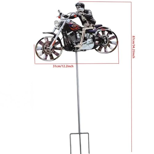 Flame Skull Motorcycle Wind Spinner, Rotating Wheels Windmill Stake with Metallic Paint, Weather Resistant Resin Garden Sculpture, Unique Outdoor Decor Ornament Gift for Biker Lovers and Halloween by CARLIEN - Image 5
