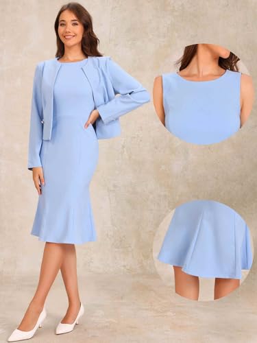 Allegra K Anzug-Sets für Damen, 2-teiliges Kleid mit Blazer-Jacken-Sets Hellblau L